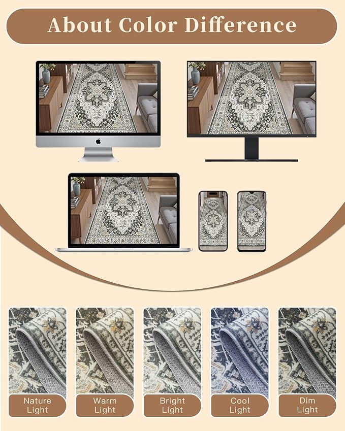 Madane Hallway Runner Rug 2'6''x14' Kitchen Runner, Non Slip Vintage Runners - Image 9