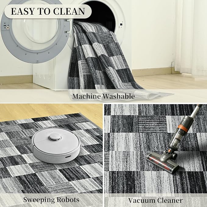 Terrug Black and White Checkered Rug - Image 6