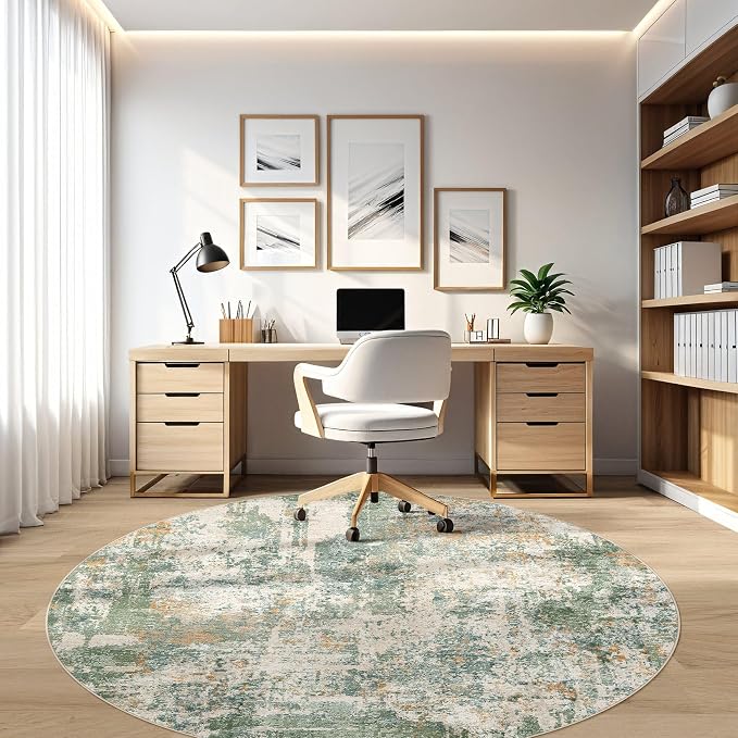 10ft Round Rug Living Room Rugs: 10x10 Washable Circle Large Abstract Modern - Image 7