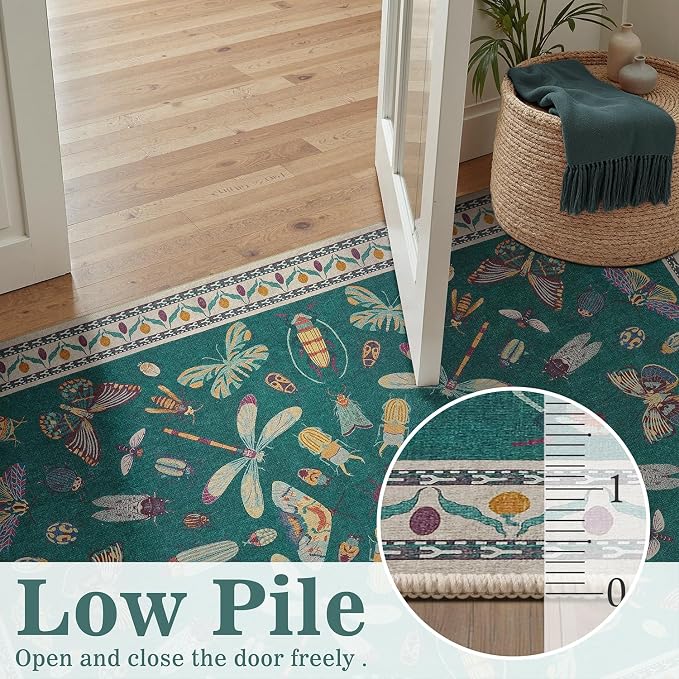DCX 4x6 Washable Insect Rug, Vintage Gothic Deep Teal Rug - Image 7