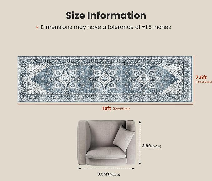 AMADA HOMEFURNISHING 2'6"x10' Washable Area Rug, Low-Profile Entryway Rug - Image 2