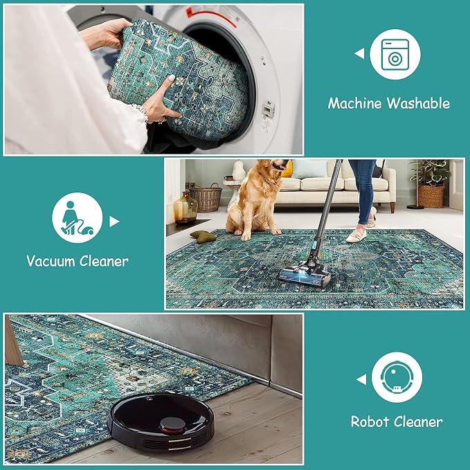 Moynesa Ultra-Thin Washable Round Rug - 4ft Oriental Circle Area Rugs - Image 4