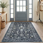 KILOCOCO Area Rug 4x6 Entryway Rug Washable Printed Vintage Floral Rubber - Image 2