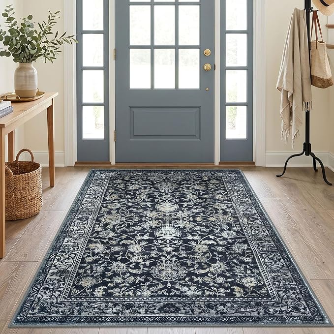 KILOCOCO Area Rug 4x6 Entryway Rug Washable Printed Vintage Floral Rubber - Image 2