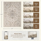 8x10 Area Rugs for Living Room: Washable Rug Soft Vintage Distressed Floral - Image 2
