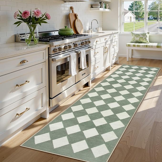 Lahome Zelie Checkered Washable 2x8 Green Runners - Image 2