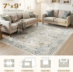 cotiled 7x9 Area Rug Machine Washable Vintage Carpet - Image 7
