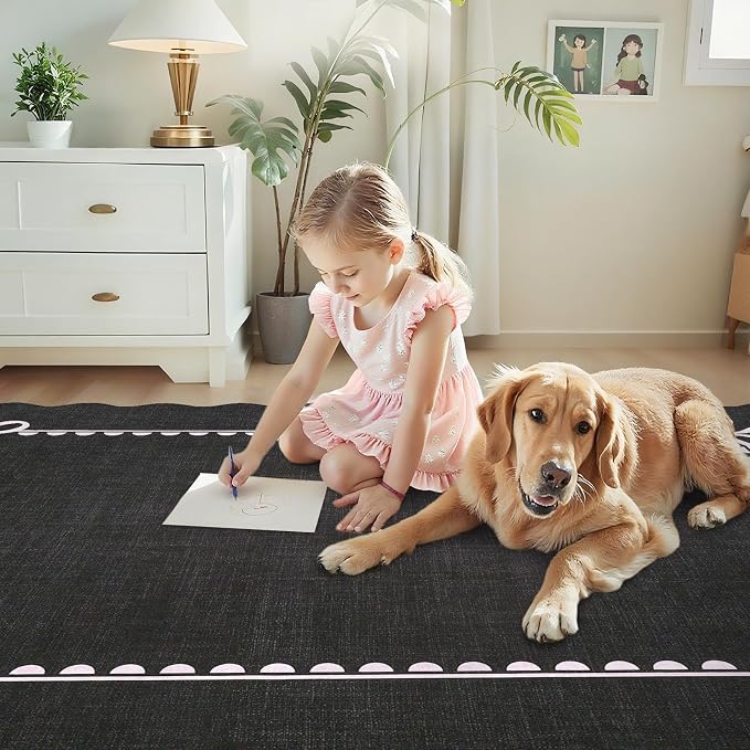 GarveeHome Scalloped Bow Rug for Living Room, Solid Rug for Dorm, Washable Rugs - Image 8