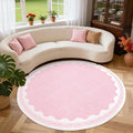 GarveeHome Scalloped Edge Solid Pink 6ft Round Rug Circle Modern Minimalism by GarveeHome