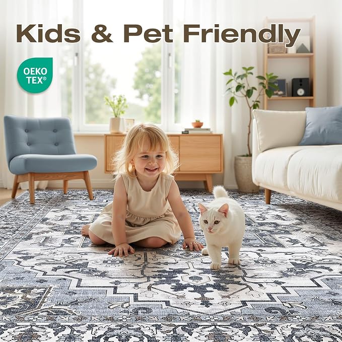10x12 Area Rugs Living Room: Washable Vintage Rug Large Non-Slip Stain - Image 4