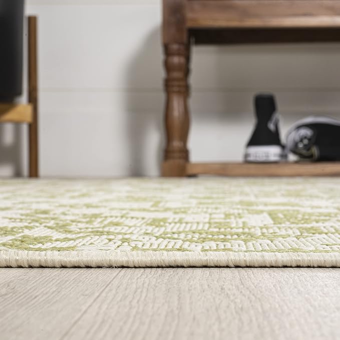 JONATHAN Y Boho Medallion Indoor Outdoor Square Area Rug 5X5 Cream/Green - Image 7