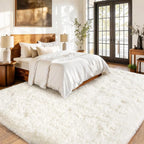 Cream White Plush Rug for Living Room Fuzzy Carpet for Bedroom Dorm, Non-Slip - Image 4
