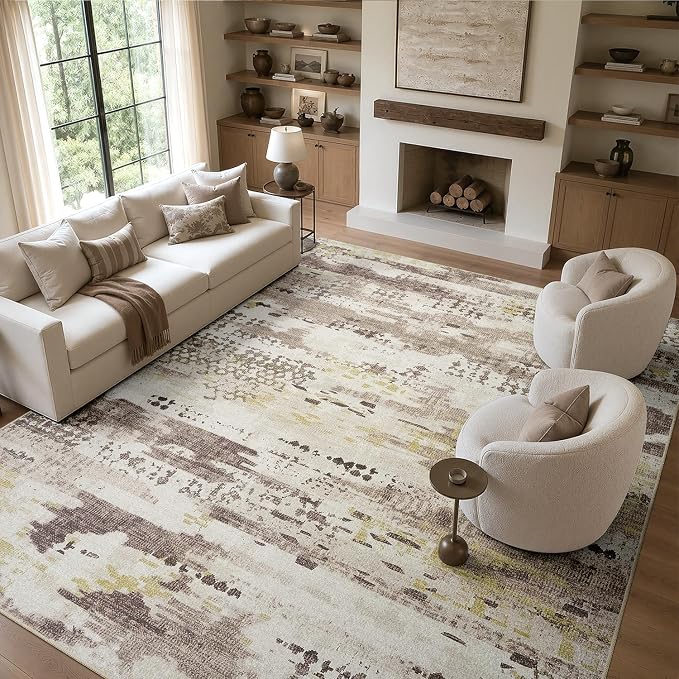 DCX Abstract Area Rug 9x12, Washable Brown Modern Rug - Image 3