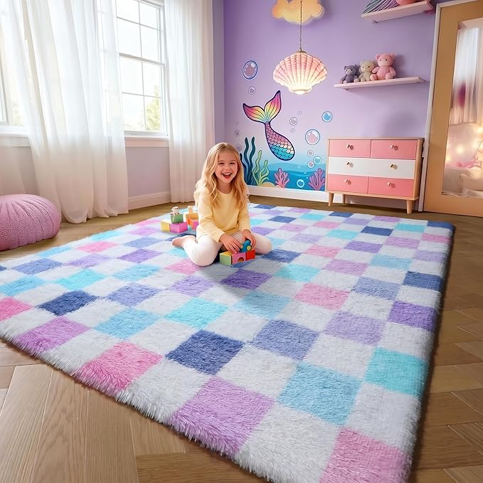 KICMOR Purple Rainbow Checkered 5x7 Area Rugs by KICMOR