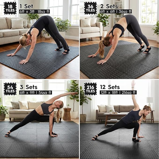 18pcs Puzzle Exercise Mat, 12.6"x12.6"x0.4", 18sqft EVA Interlocking Foam Floor - Image 4