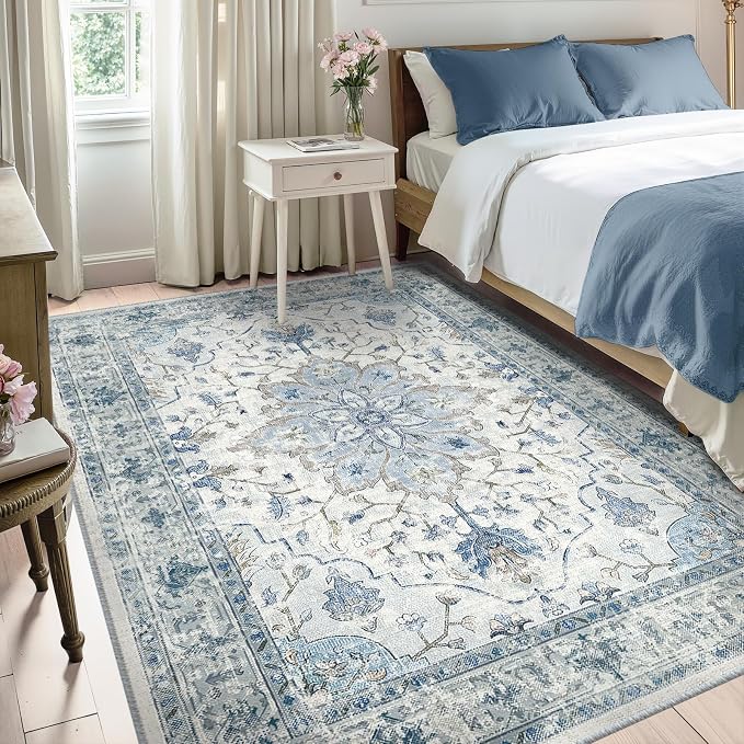 RELEANY Area Rugs 5'x8' Washable Non-Slip, Floral Vintage Distress Medallion - Image 2