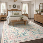 Wonnitar Floral Large Rugs for Living Room, Soft Light Pink Rug Washable 9x12 - Image 7