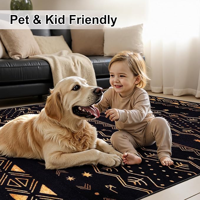 SERISSA 2x4 Rugs for Entryway, Washable Non-Slip Black and Gold Small Runner Rug - Image 7