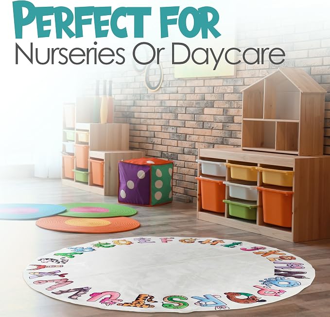 ABC Alphabet Rug for Kids – 6 ft Round White Play Mat for Toddlers & Babies - Image 7