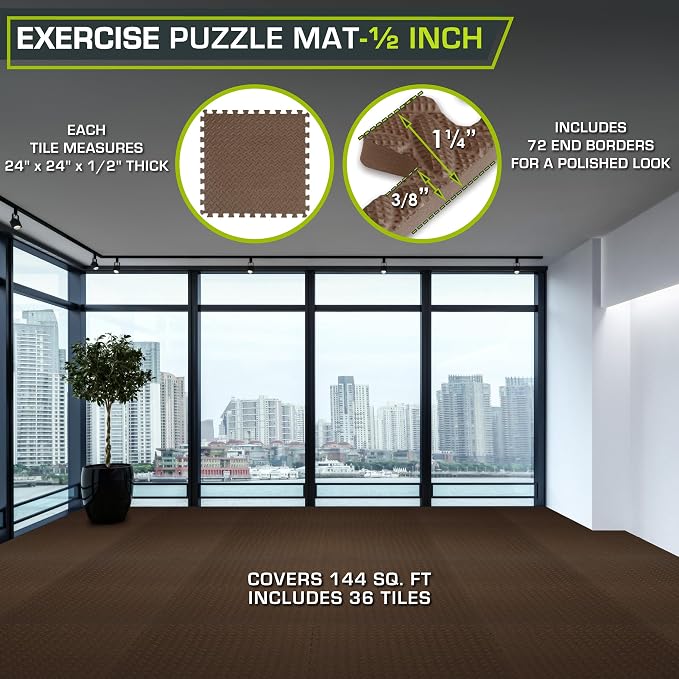 ProsourceFit Exercise Puzzle Mat 1/2-inch, EVA Interlocking Foam Floor Tiles - Image 2