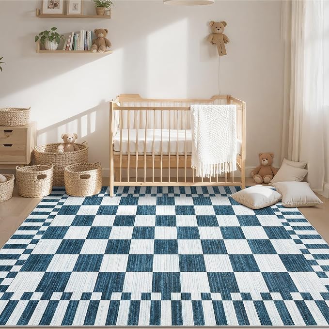 GarveeHome Blue and White Checkered Rug 5×7 Area Rugs - Image 3