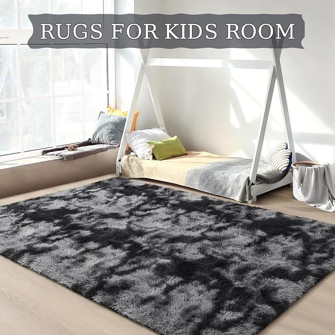 BENRON Fluffy Tie-dye Black Rugs - Image 6
