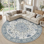 RELEANY Area Rugs Round 10ft Washable Non-Slip, Floral Vintage Distress by RELEANY