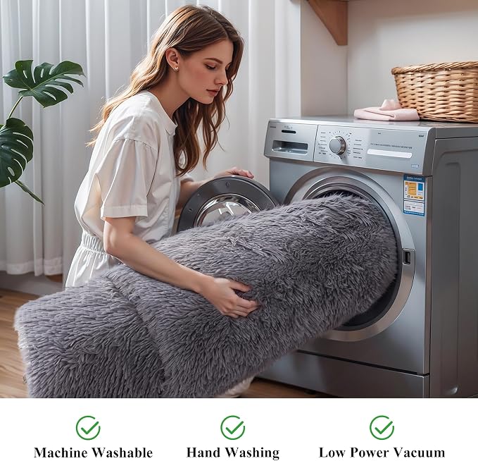 KICHOWUA Thick Area Rug 5x7 Grey Fluffy Shag - Image 5
