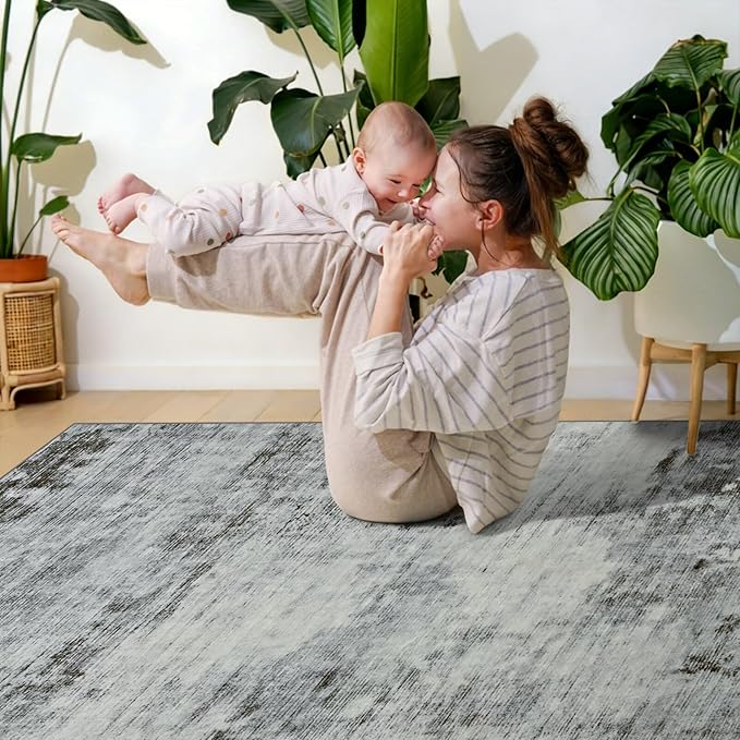 Toneed Abstract Area Rug 9x12 Modern Washable Rug Soft Non Slip Rug Low Pile - Image 5