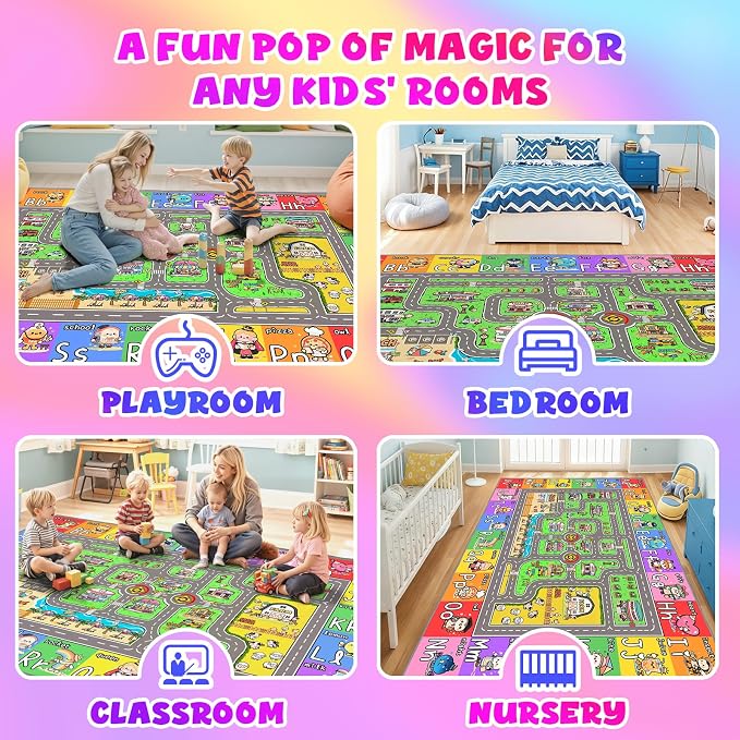 Kids Road Rug for Playroom, 5x7 Kids Car Rug Play Mat - Image 5