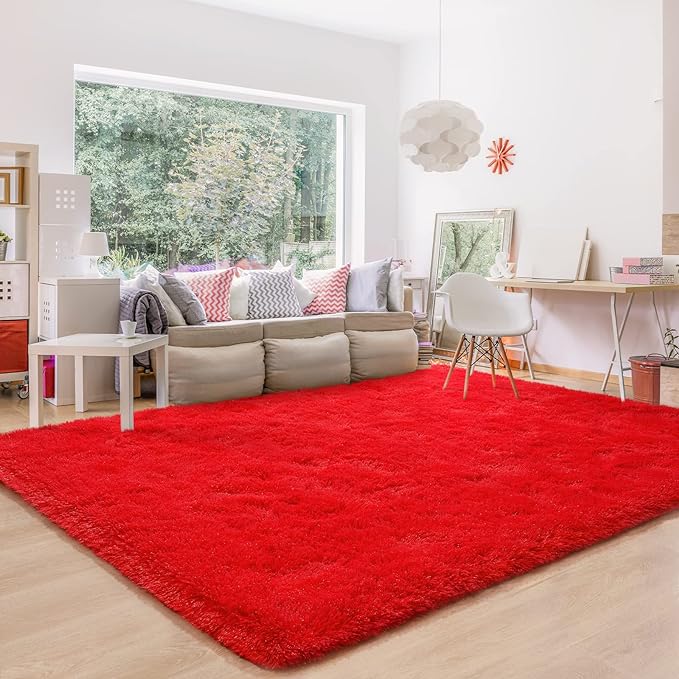 BENRON Fluffy Red Rugs for Living Room Bedroom 4x6, Soft Plush Fuzzy Shaggy - Image 3