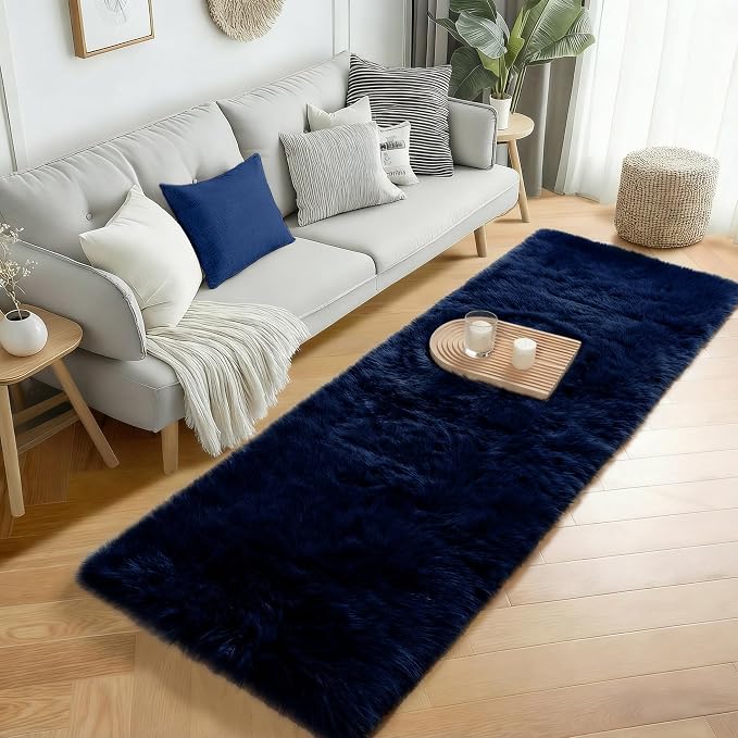 PAGISOFE Navy Blue Runner Rug 2x6, Fluffy Dark Blue Rugs - Image 4