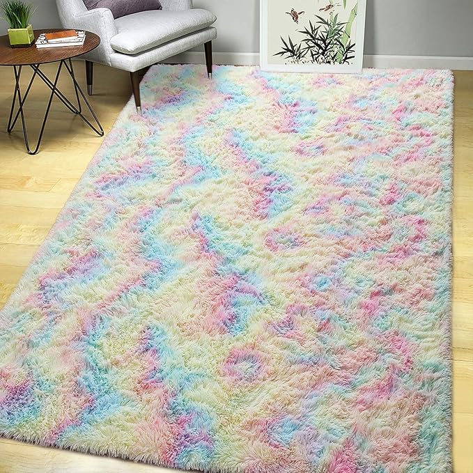 AROGAN Soft Rainbow Area Rugs for Girls Room 3x5 Feet, Fluffy Girls Bedroom Rugs - Image 8