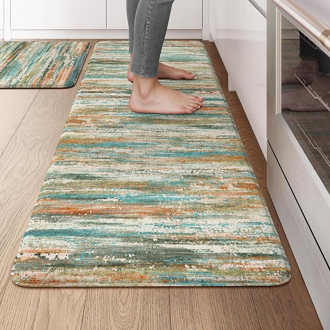 KIMODE Kitchen Mats for Floor Anti Fatigue 20"x47"+20"x32", Farmhouse Kitchen by StayinComfortCookwithJoy
