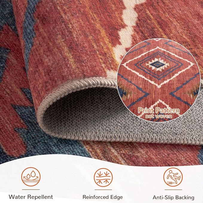 Area Rug 5x7 Rug Machine Washable Non-Slip Low Pile Print Pattern Western Rug - Image 4
