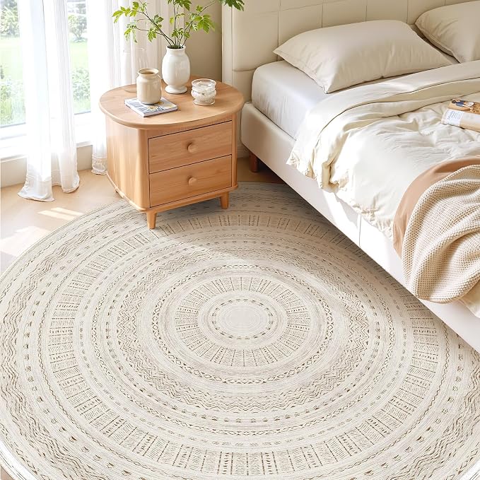 cotiled 8x8 Round Area Rugs Living Room Rug: Washable Boho Rugs - Image 2