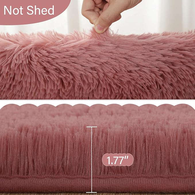 LOCHAS Bedroom Rug 2.6' x 5.3', Blush Fluffy Shaggy Area Rug - Image 2