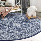 KILOCOCO Area Rug 6ft Round Living Room Rug Washable Printed Vintage Floral - Image 2