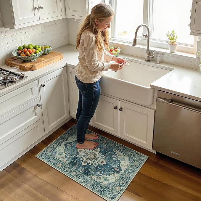 RELEANY Area Rugs Small 2'x3' Washable Non-Slip, Floral Vintage Distress - Image 2