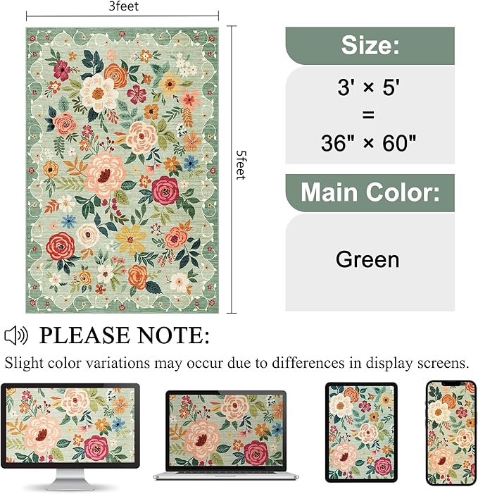 DUKINO 3x5 Area Rug, Floral Rugs - Image 2