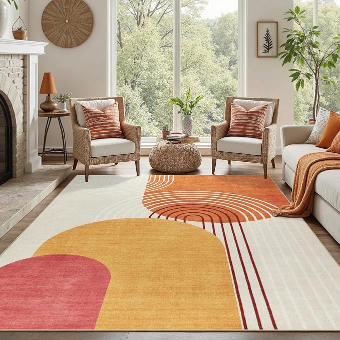 DCX Abstract Machine Washable 5x7 Rug, Mid Century Modern Rug - Image 5