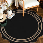 Scalloped Round Entryway Rug 4ft, Indoor Outdoor Patio Rug Washable Farmhouse by LORWER