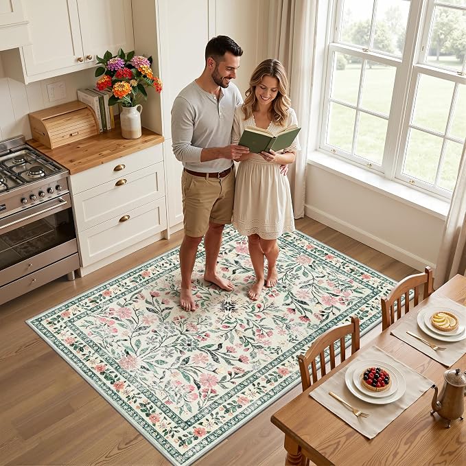 Area Rug Living Room Rugs: Floral 3x5 Washable Rug Vintage Soft Boho Non-Slip - Image 3