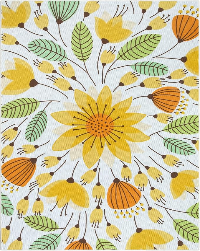 Lahome Floral Indoor Outdoor Rug 8x10, Non Slip Outdoor Patio Rug - Image 7