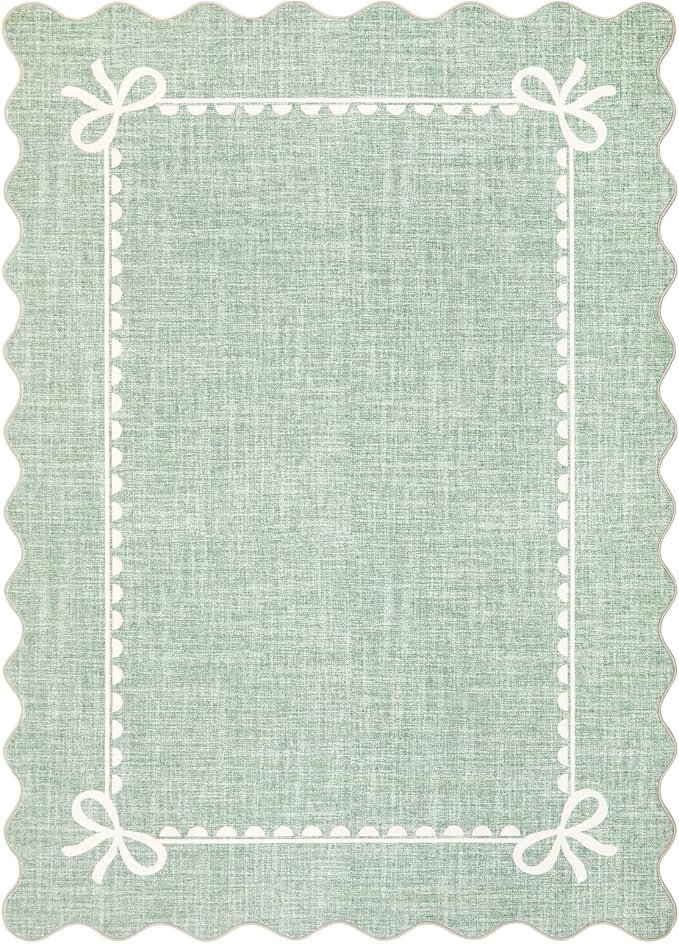 GarveeHome Scalloped Bow Rug for Living Room, Sage Green Rug for Dorm, Washable - Image 4
