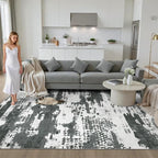 DCX Abstract Area Rug 8x10, Washable Black Modern Rug - Image 4