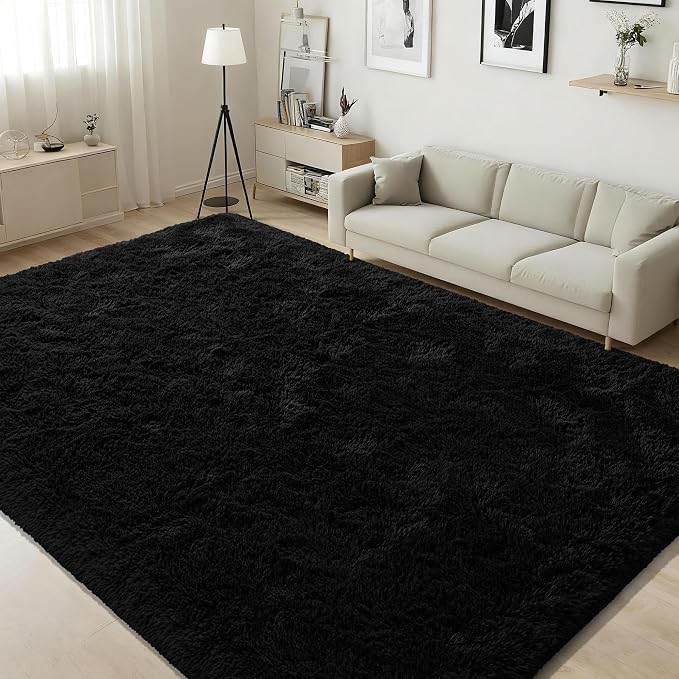 ISEAU Black Rug Super Soft Shaggy 4x6 Feet Rugs by ISEAU