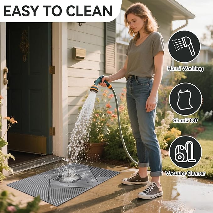 Front Door Mat 31''x47'', Non Slip Absorbent Dirt Resist Washable Low-Profile - Image 5