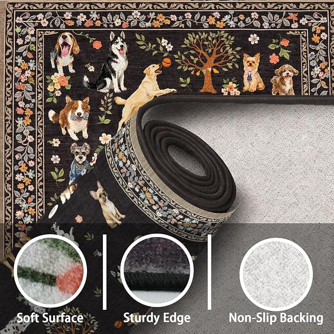 Washable Area Rug 8x10 Black, Large Soft Dog Rugs - Image 8
