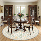 Round Area Rug for Living Room: 8 ft Floral Washable Circle Rug Soft Boho - Image 3